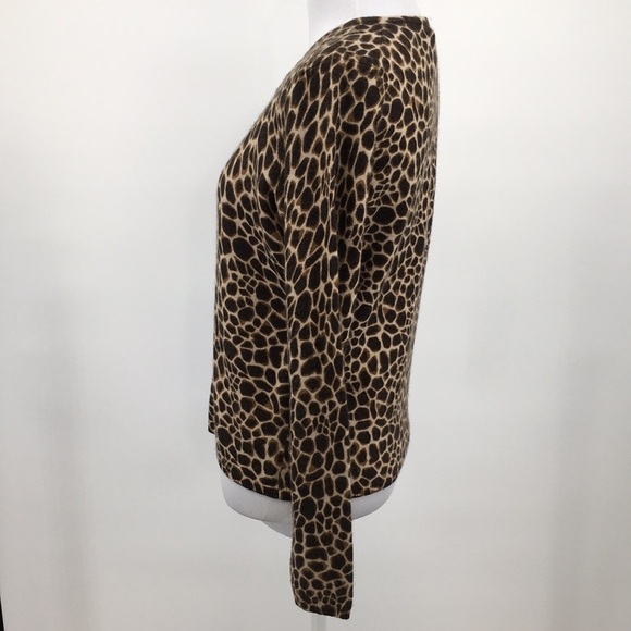 Ann Taylor Brown Animal Print Knit Cardigan Womens XS Merino Wool Sweater Angora - Picture 4 of 12